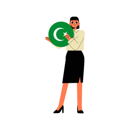 Muslim Woman Holding Islamic Symbol in Space Illustration