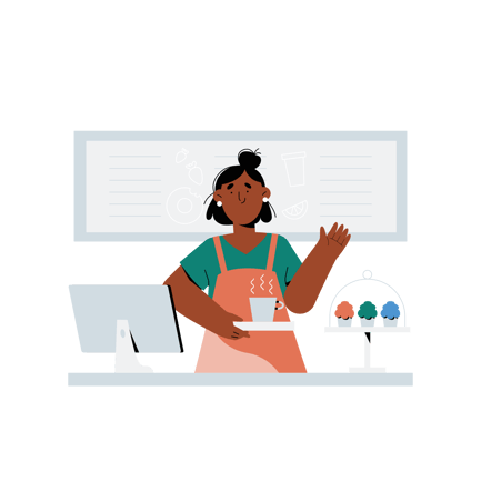 Flat Illustration of a Barista Serving Coffee at Work