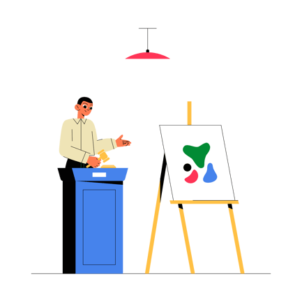 Art Auction Illustration in Flat Style