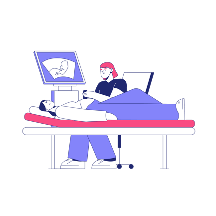 Pregnant Abdomen Examination Duotone Style Illustration