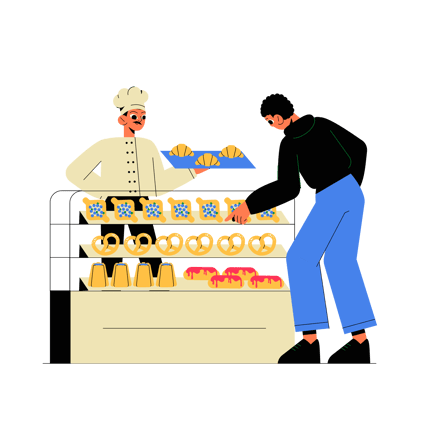 Selling Pastry in a Store Flat Illustration