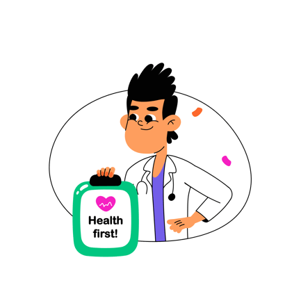 Cartoon Doctor Holding Clipboard with Heart Rate