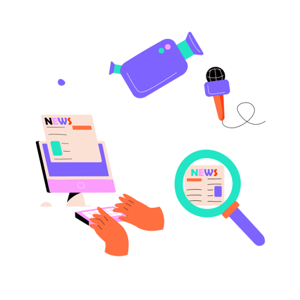 Ilustración de dibujos animados de noticias y elementos multimedia