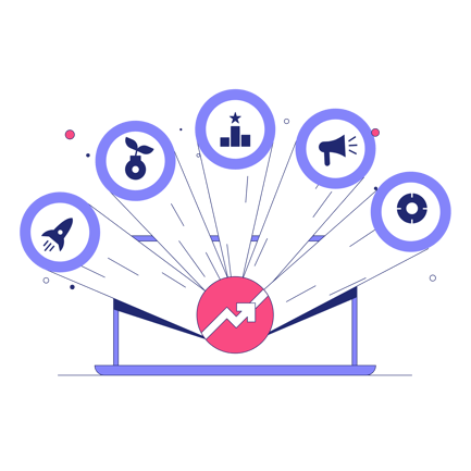 Marketing Tools Illustration with Laptop and Growth Icons