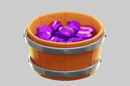 Preview: 3D Wooden Bucket Filled With Purple Gems