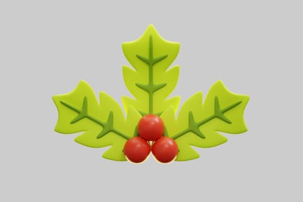 Preview: 3D Christmas Holly Leaves With Red Berries