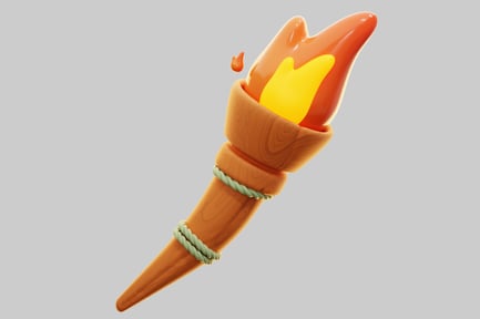 Preview: 3D Wooden Torch With Burning Flame