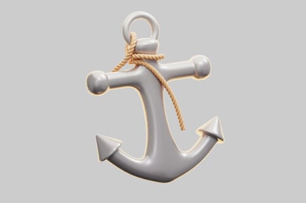 Preview: 3D Glossy Silver Nautical Anchor