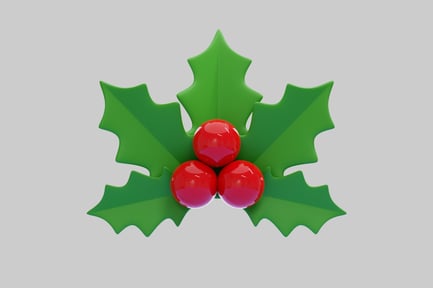Preview: 3D Christmas Holly With Red Berries