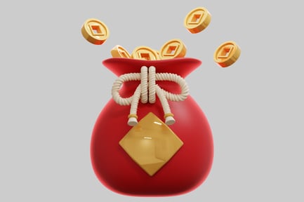 Preview: 3D Red Lucky Bag With Gold Coins