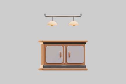 Preview: 3D Kitchen Cabinet And Pendant Lights