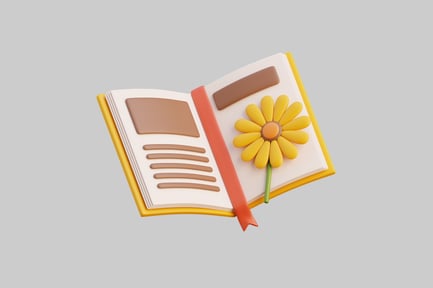 Preview: 3D Open Book With Yellow Sunflower