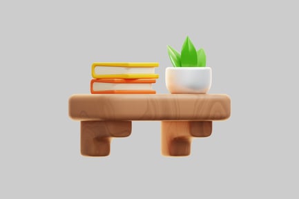 Preview: Wooden Shelf With Books And Plant
