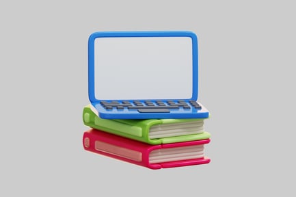 Preview: 3D Laptop With Stacked Books
