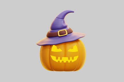 Preview: 3D Halloween Pumpkin Wearing Witch Hat
