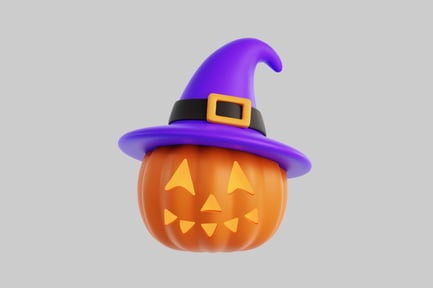 Aperçu: Citrouille d'Halloween 3D avec chapeau de sorcière