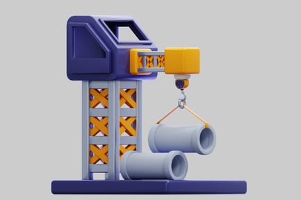 Preview: 3D Construction Tower Crane Lifting Concrete Pipe