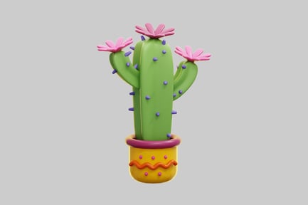 Vorschau: Festlicher 3D-Topfkaktus mit Blumen