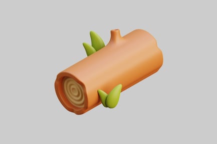 Preview: 3D Cartoon Wooden Log With Sprouting Leaves