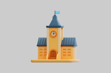 Preview: 3D Stylized School Building With Clock Tower