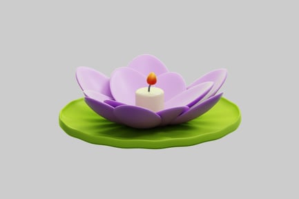 Preview: 3D Purple Lotus Candle On Green Lily Pad