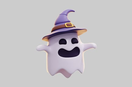 Aperçu: Ghost d'Halloween 3D portant un chapeau de sorcière