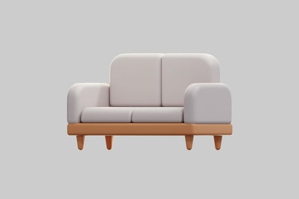 Preview: 3D White Sofa With Wooden Base
