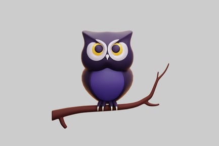Preview: 3D Purple Owl Perched On Branch