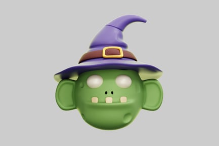 Preview: 3D Stylized Cartoon Zombie Witch Head