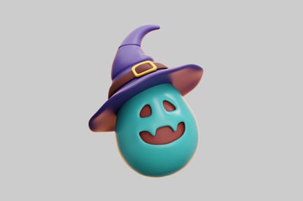Preview: 3D Teal Halloween Character With Witch Hat