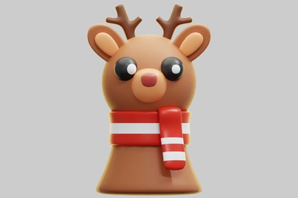 Preview: Cute 3D Christmas Reindeer Character With Scarf