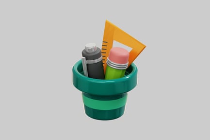 Preview: 3D School Stationery In Desk Organizer