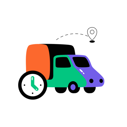 Cartoon Delivery Truck with Clock and Location Pin