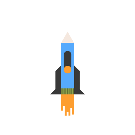 Animated Rocket Launching in Flat Design Style