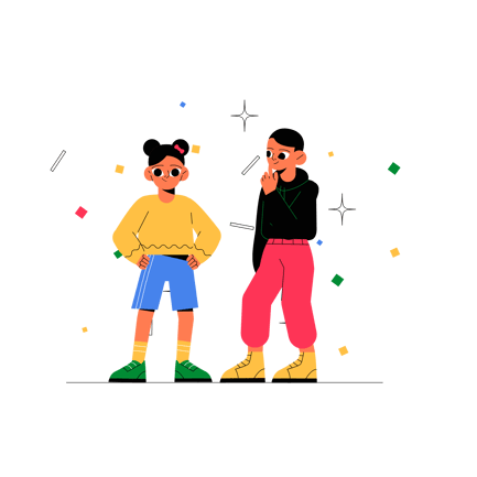 Two Kids Posing Flat Illustration