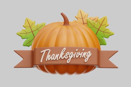 Preview: Thanksgiving Pumpkin With Ribbon And Leaves
