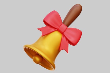 Preview: Golden Hand Bell With Red Ribbon Bow