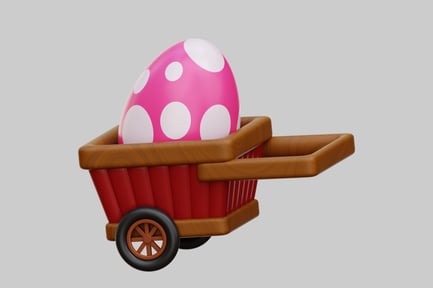Preview: Pink Polka Dot Easter Egg In Wooden Wheelbarrow