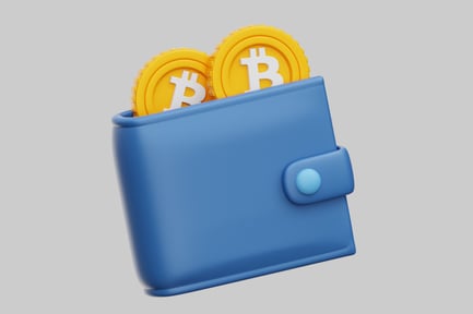 Preview: Blue Wallet With Gold Bitcoin Coins