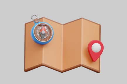Preview: 3D Map With Compass And Location Pin