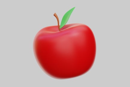 Preview: 3D Red Apple With Green Leaf