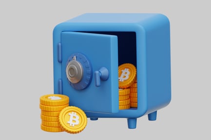 Preview: Blue Safe Box With Stacks Of Bitcoin Coins