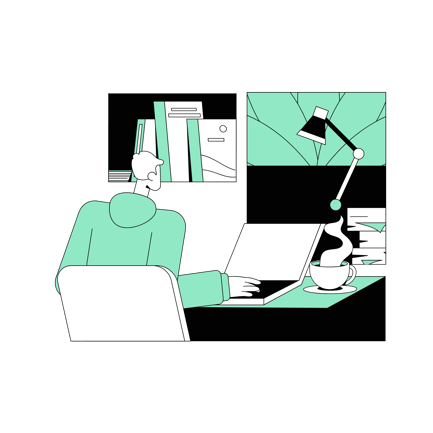 Man Working at Desk Illustration