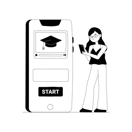 Online Education App with Graduation Cap Line Art