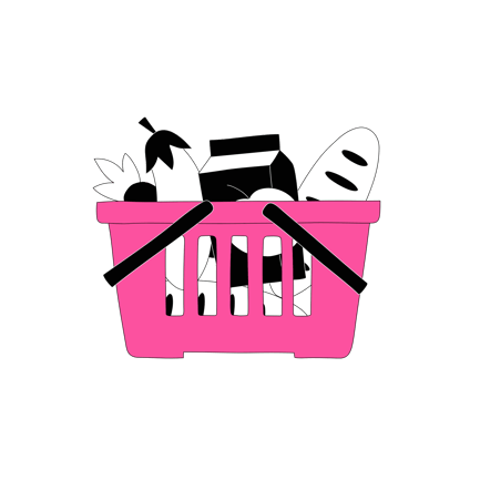 Grocery Basket Illustration in Line Art Style