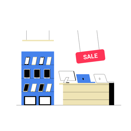 Electronics Store Interior with Sale Sign