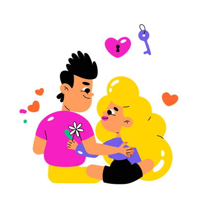 Illustration de couple de dessin animé dans une étreinte romantique