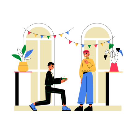 Gay Marriage Proposal Illustration in Flat Style