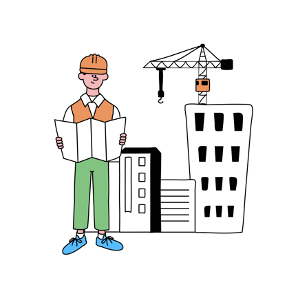 Construction Manager Inspecting Blueprint at Industrial Site