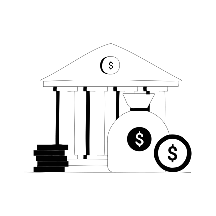Bank Building with Money Line Art Illustration